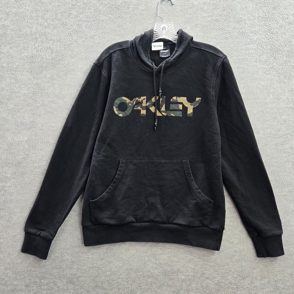 Oakley Women Sweatshirt‎ M Black Hoodie Camo Logo Pockets Long Sleeve Custom Fit